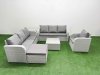 Fimous 8 Seater Poly Rattan Outdoor Garden Furniture Square Coffee Table Sofa Set Patio 3 Seater Sofa Reclining Chair 3 Seater Sofa Big Footstool Side Table Light Grey
