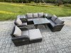 Fimous 8 Seater High Back PE Rattan Sofa Set Outdoor Garden Furniture Dining Table Set With Reclining Chair 3 Seater Sofa Love Sofa 2 Side Tables Big Footstool