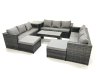 Fimous Outdoor Garden Furniture Set 7 Pieces Rattan Sofa Set with Coffee Table 2 Big Footstools Side Table Dark Grey Mixed