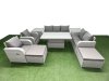 Fimous PE Rattan Garden Furniture Set Reclining Chair Sofa Double Love Seat 2 Seater Sofa Lounge Set Adjustable Lifting Dining or Coffee Table 2 Big Footstool 2 Side Table Light Grey