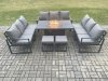 Fimous Aluminium 11 Seater Garden Furniture Outdoor Set Patio Lounge Sofa Gas Fire Pit Dining Table Set with 2 Small Footstools Dark Grey
