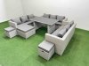 Fimous Patio Outdoor Garden Furniture Sets with Black Glass Top Dining Table 3 Seater Sofa 3 Stool Light Grey
