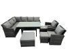 Fimous 11 Seat Poly Rattan Outdoor Patio Dining Table Corner Sofa Set with 3 Stool 2 Chairs for Garden Backyard Dark Grey Mixed