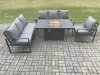 Fimous Aluminium Outdoor Lounge Sofa Garden Furniture Sets Gas Fire Pit Dining Table Set Dark Grey