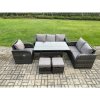 Fimous 8 Seater Rattan Garden Furniture Set with Patio Sofa Rectangular Dining Table 2 Small Footstools Indoor Conservatory Patio Set