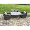 Fimous Rattan Garden Furniture 4 Piece Grey Patio Furniture Set Patio Conservatory 4 Seater Set Outdoor Rectangular Table and Chairs