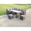 Fimous High Back Grey Mixed Rattan Corner Sofa Dining Set Table With Stools 8 Seater left corner