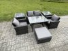 Fimous 5 Seater Outdoor Garden Furniture High Back Rattan Sofa Dining Table Set with 2 SideTables Big Footstool Dark Grey Mixed