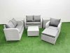 Fimous High Back Poly Rattan Garden Furniture Set with Reclining Chair Loveseat Sofa Square Coffee Table Indoor Outdoor Patio Set Big Stool 2 Side Table Light Grey