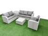 Fimous Patio PE Wicker 6 Seater Outdoor Rattan Furniture Sofa Sets with Square Coffee Table Reclining Chair Loveseat Sofa 3 Seater Sofa Side Table Light Grey