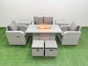 Fimous Light Grey PE Wicker Rattan Garden Furniture Set Sofa Set Reclining Chair Firepit Dining Table 6 Seater 2 Small Stools 2 Side Table