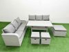 Fimous Outdoor Garden Furniture Sets 9 Seater Wicker Rattan Furniture Sofa Sets with Rectangular Dining Table high Back Lounge Sofa 3 Stools Light Grey
