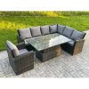 Fimous High Back PE Rattan Corner Sofa Set Garden Furniture Adjustable Rising Lifting Table Set With Armchair