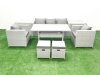 Fimous Garden Dining Set Outdoor Rattan Furniture Set with Sofa Dining Table 2 Chairs 2 Small Footstools 2 Side Tables Light Grey Mixed