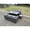 Fimous Outdoor PE Rattan Garden Furniture Gas Fire Pit Dining Table Lounge Sofa 2 PC Footstools Dark Grey Mixed Patio