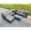 Fimous Outdoor Garden Furniture Sets 7 Seater Wicker Rattan Furniture Sofa Sets with Rectangular Coffee Table 3 Seater Sofa Side Table