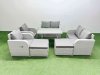 Fimous 8 Seater Rattan Garden Furniture Set Outdoor Love Sofa Set with Rectangular Dining Table 2 Big Footstools Light Grey
