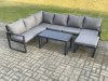 Fimous Aluminium Garden Furniture Set Outdoor Indoor Lounge Corner Sofa Oblong Coffee Table Sets with Big Footstool Dark Grey