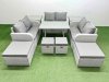 Fimous 10 Seater Patio Garden Furniture Sets with Dining Table Love Sofa 2 Side Tables 4 Stools Light Grey