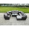 Fimous Wicker PE Rattan Sofa Set 11 Seater Outdoor Patio Garden Furniture Set with 2 Reclining Chairs Coffee Table 2 Side Tables 3 Footstools Dark Grey Mixed