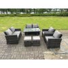 Fimous 8 Seater Outdoor Dark Grey Mixed High Back Rattan Sofa Dining Table Set Garden Furniture Love Sofa Chair 2Stools