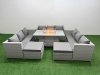 Fimous PE Rattan Lounge Sofa Set Outdoor Garden Furniture Set with Firepit Dining Table 3 Seater Sofa Light Grey