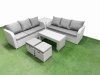 Fimous Outdoor Garden Furniture Sets 8 Seater Wicker Rattan Furniture Sofa Sets with Oblong Coffee Table high Back Lounge Sofa Stools Side Table Light Grey