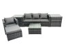 Fimous Outdoor Rattan Garden Furniture Set 5 Seater Patio Lounge Sofa Set with Armchair Square Coffee Table Big Footstool Dark Grey Mixed
