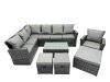 Fimous 10 Seat Rattan High Back Corner Sofa Set Patio Coffee Table Sets with 3 Stools Chair Dark Grey Mixed