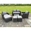 Fimous 7 Seater Dark Grey Mixed High Back Rattan Sofa Set Square Coffee Table Garden Furniture Outdoor 3 Stools