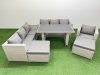 Fimous Patio Garden Furniture Sets with Black Glass Top Dining Table 3 Seater Sofa Armchair 2 Big Stool Light Grey