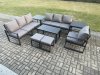 Fimous Aluminium 9 Seater Garden Furniture Outdoor Patio Sofa Set with Rectangular Coffee Table Armchair 2 Small Footstool 2 Side Tables Dark Grey