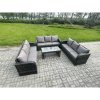 Fimous Outdoor Lounge Sofa Set 9 Seater Rattan Garden Furniture Set with Rectangular Coffee Table 3 Seater Sofa Dark Grey Mixed