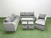 Fimous 10 Seater Poly Rattan Outdoor Garden Furniture Oblong Coffee Table Sofa Set Patio 3 Seater Sofa Reclining Chair 3 Seater Sofa 3 Stools Side Table Light Grey