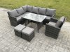 Fimous Wicker Rattan Garden Furniture Corner Sofa Set with Oblong Dining Table 2 Small Footstools Chair 9 Seater Outdoor Rattan Set Dark Grey Mixed