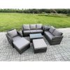 Fimous Outdoor Garden Furniture Sets 7 Pieces Wicker Rattan Furniture Sofa Sets with Rectangular Coffee Table Loveseat Sofa 2 Big Footstool Side Table