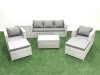 Fimous Rattan Garden Furniture Set with 3 Seater Sofa 2 Chair Rectangular Coffee Table 2 Big Footstools Side Table Light Grey Mixed 7 Seater