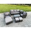 Fimous 8 Seater Rattan Garden Furniture Set Patio Outdoor Lounge Sofa Set with Rectangular Coffee Table 3 Footstools 3 Seater Sofa Side Table Dark Grey Mixed
