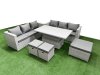 Fimous 6 PCs Rising Dining Table Set Rattan Furniture Set with 3 Seater Sofa 2 Small Footstools Big Footstool Light Grey
