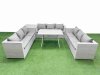 Fimous 9 Seat Outdoor Patio PE Rattan Garden Furniture with Cushions 3 Seater Sofa Side Table Light Grey