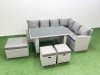 Fimous Outdoor Garden Furniture Sets 9 Seater Wicker Rattan Corner Sofa Sets with Rectangular Dining Table Lounge Sofa 3 Footstools Light Grey
