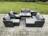 Fimous 9 Seater Wicker PE Rattan Garden Dining Set Outdoor Furniture Sofa with Rectangular Dining Table Side Table 3 Footstools Dark Grey Mixed