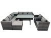 Fimous Outdoor Corner Sofa Chair Dining Table Set Garden Rattan Furniture Set 9 Seater with Side Table Big Stool Dark Grey