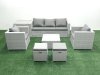 Fimous 7 Seater Rattan Garden Furniture Set with 3 Seater Sofa 2 Chair Square Coffee Table 2 Small Footstools Side Table Light Grey Mixed