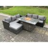 Fimous Outdoor Rattan Garden Furniture Sofa Set Gas Fire Pit Dining Table Gas Heater Burner With 3 Seater Sofa Big Footstool 7 Seater Dark Grey Mixed