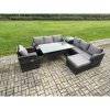 Fimous 8 Seater Rattan Garden Furniture Set Oblong Rectangular Dining Table and Chairs Set with 3 Seater Sofa Big Footstool Side Tables Dark Grey Mixed