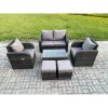 Fimous Wicker PE Rattan Outdoor Furniture Set Garden Love Sofa Coffee Table 2 Armchair 2 Small Footstools Dark Grey Mixed