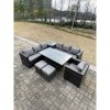 Fimous 9 Seater PE Rattan Corner Sofa Set Rising Adjustable Dining Table Set High Side Coffee Table With Arm Chair Stools
