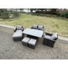 Fimous Rattan Outdoor Furniture Adjustable Rising Lifting Rectangle Dining Table Chairs Two Seater Love Sofa Sets 3 Footstools 7 Seater