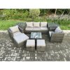 Fimous Wicker Rattan Garden Furniture Sofa Set with 2 Side Tables Armchair Square Coffee Table 3 Footstools 8 Seater Outdoor Rattan Set Dark Grey Mixed